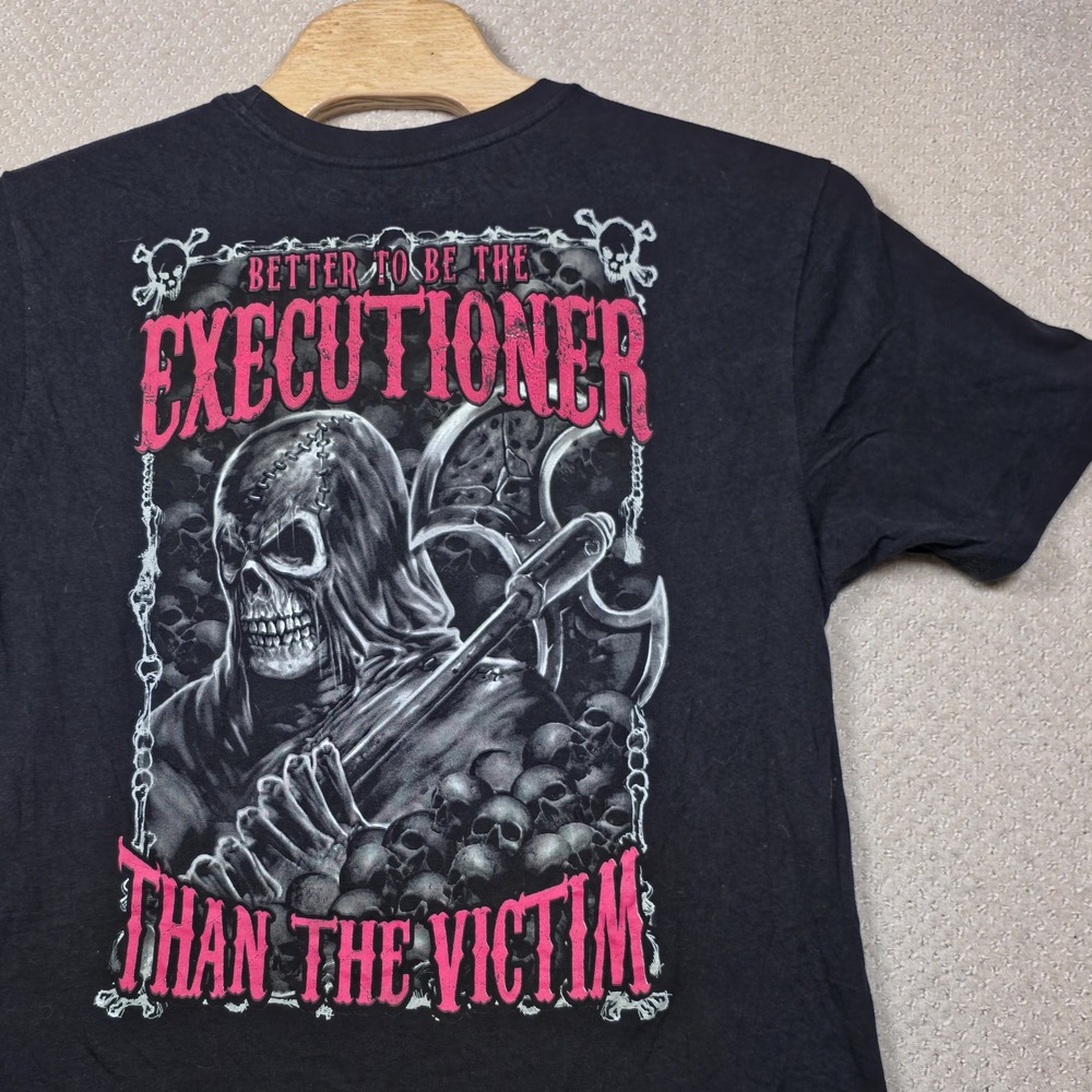 Lethal‎ Threat Executioner T-Shirt Mens 2XL Double Sided Skull Biker Black Judge